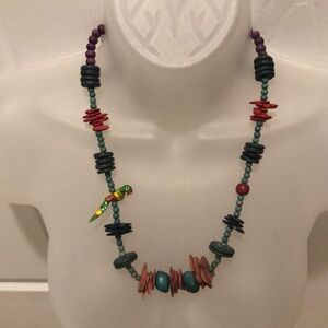 Vintage Wooden Beaded Parrot Necklace Colorful Handcrafted